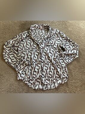 Victoria's Secret Pink and Black Leopard Print Sleep Button-Up Shirt.
